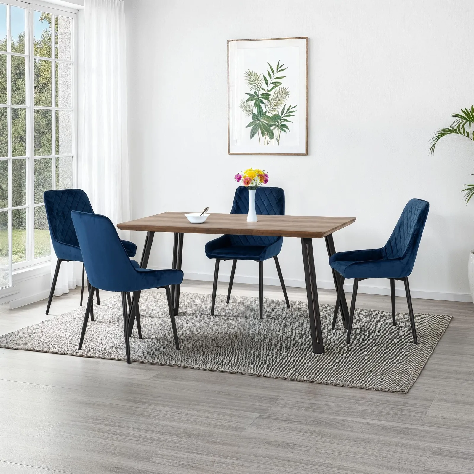 Seconique Quebec Straight Edge Dining Set with Avery Chairs in Blue 1