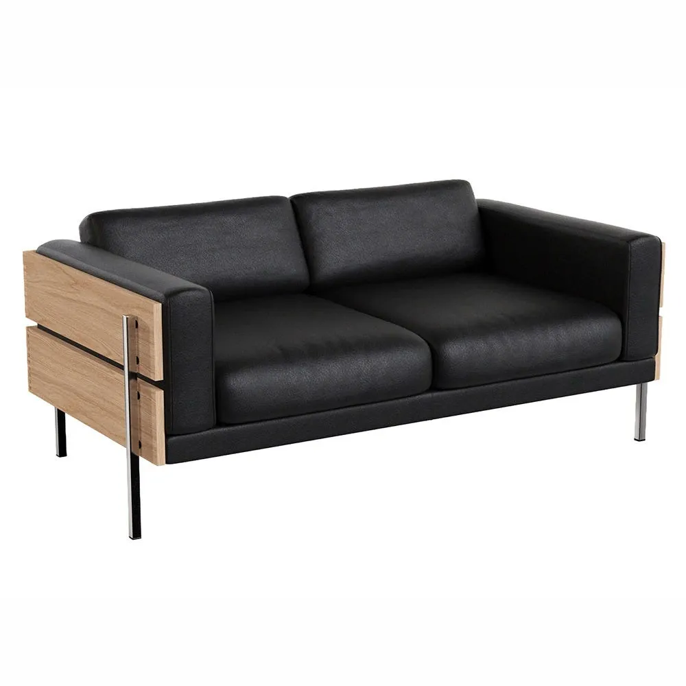 Case Forum 2 Seater Sofa Oak Frame / Black Leather 2
