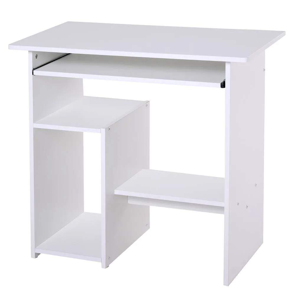 HOMCOM Compact Small Computer Table Wooden Desk Keyboard Tray Storage White