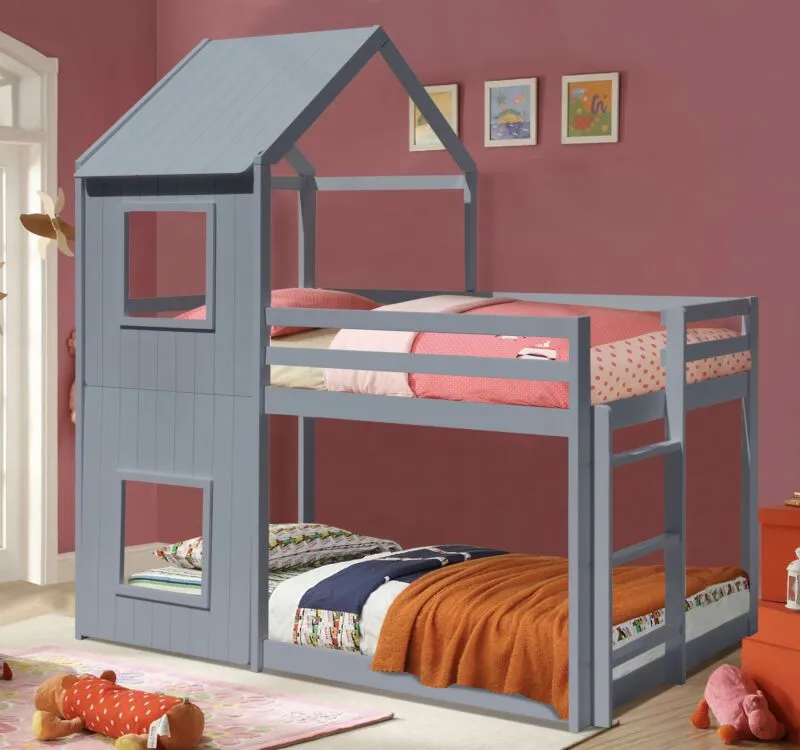 Comfy Living Ltd Wooden House Bunk Bed in Grey