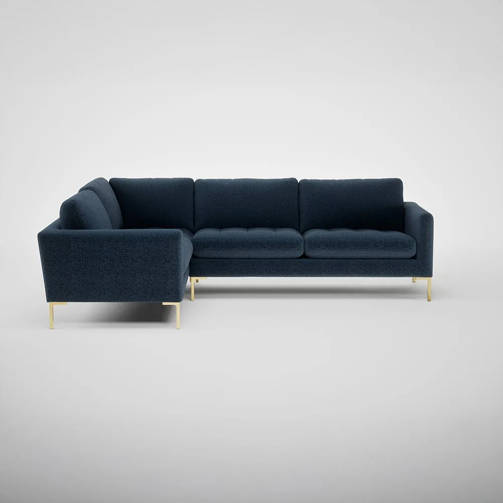 Heal's Eton Left Hand Facing Corner Sofa Boucle Velvet Space Brass Feet 1
