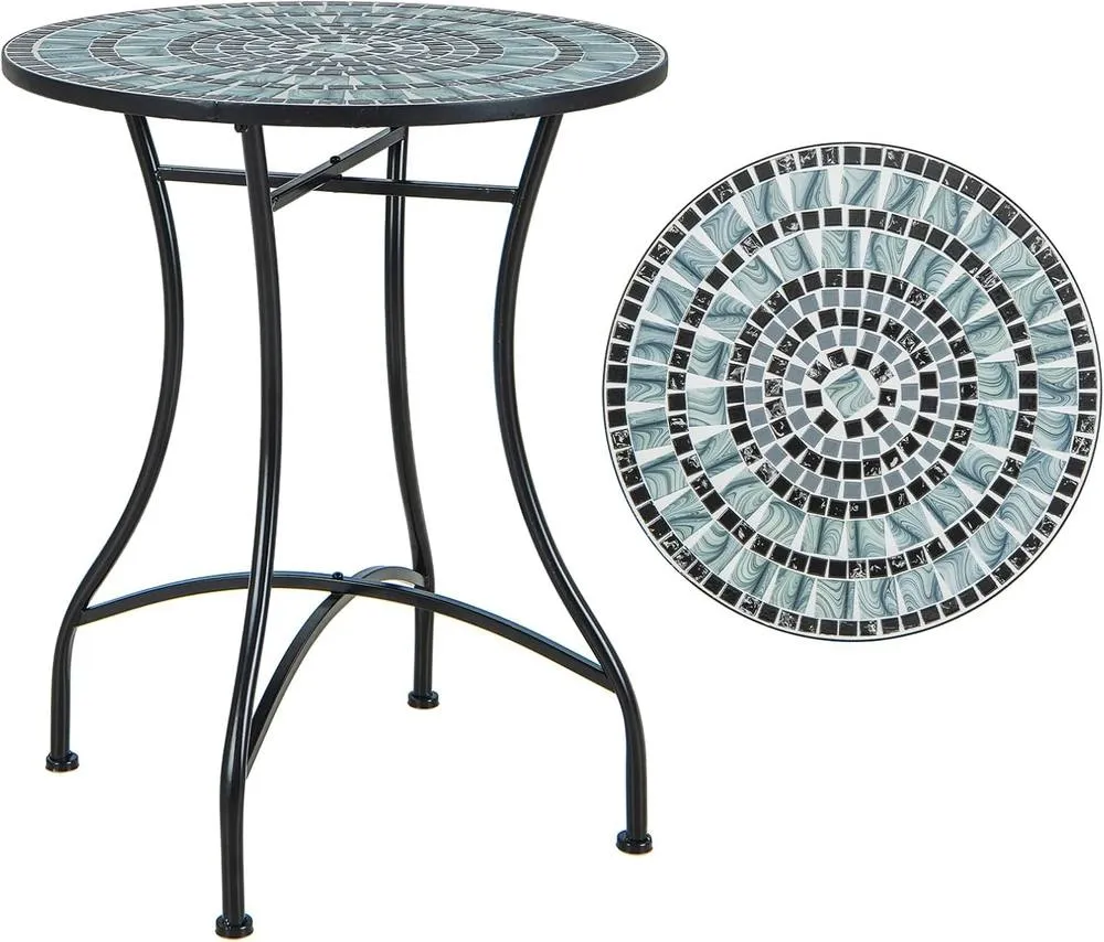 Costway Garden Side Table Metal Frame Round Mosaic Coffee Table Dining Table