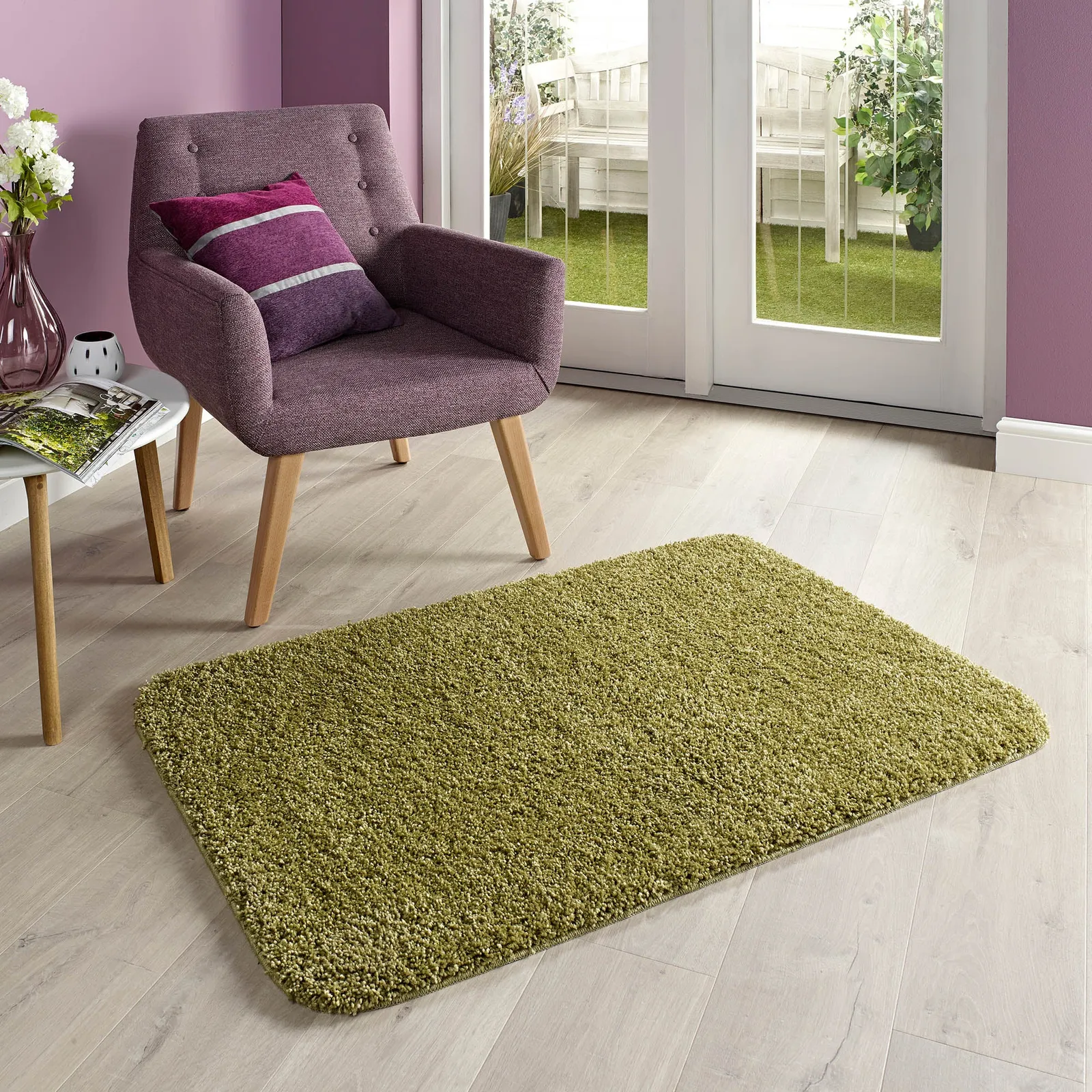 Marvel Shaggy Washable Rug Olive (Green)