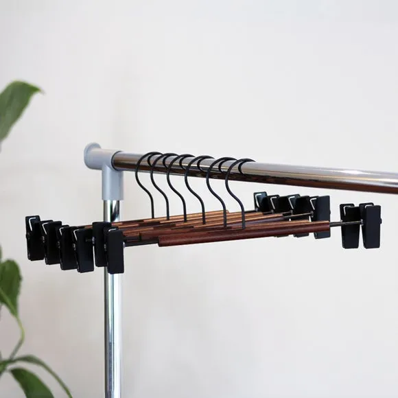 Set of 6 Wooden Bar Clip Trouser Hangers 2