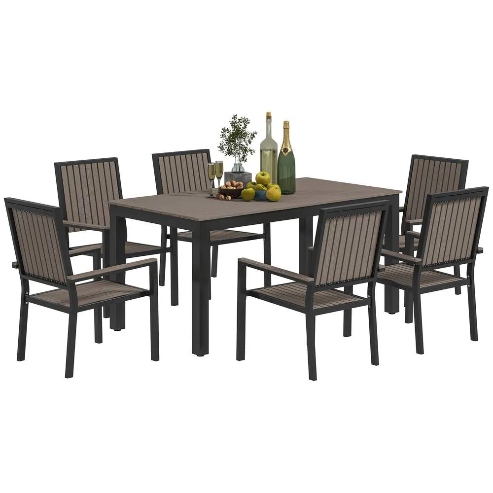 OUTSUNNY 6 Seater Aluminium Garden Dining Set with Stackable Chairs, Brown in Dark Brown 2
