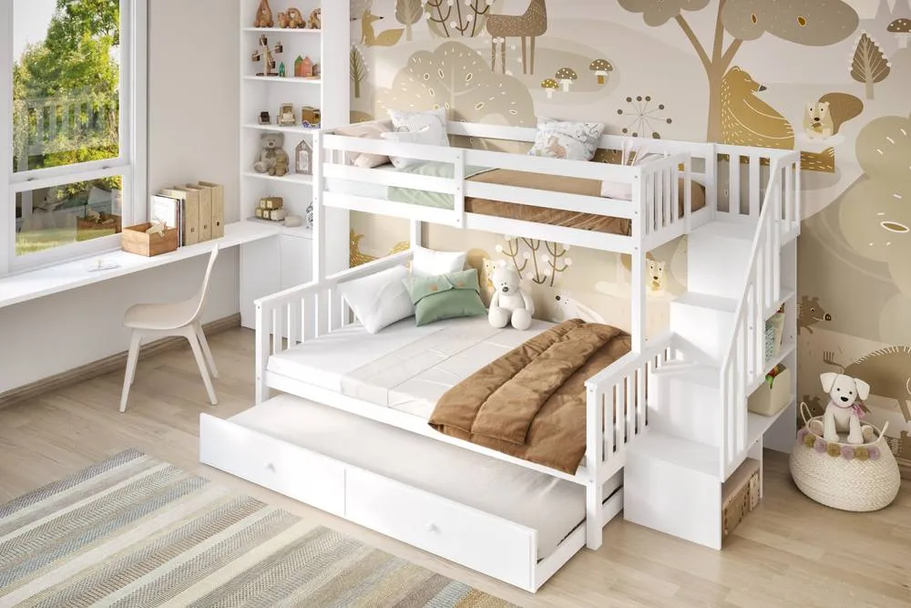 Flair Tag Triple Staircase Bunk Bed with Trundle in White 4