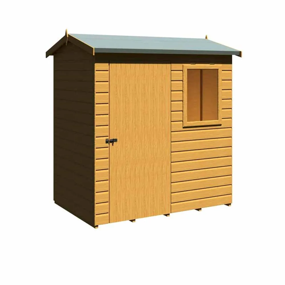 Shires Lewis 6 x 4 Feet Single Door Reverse Apex Style D Shed in Brown 5