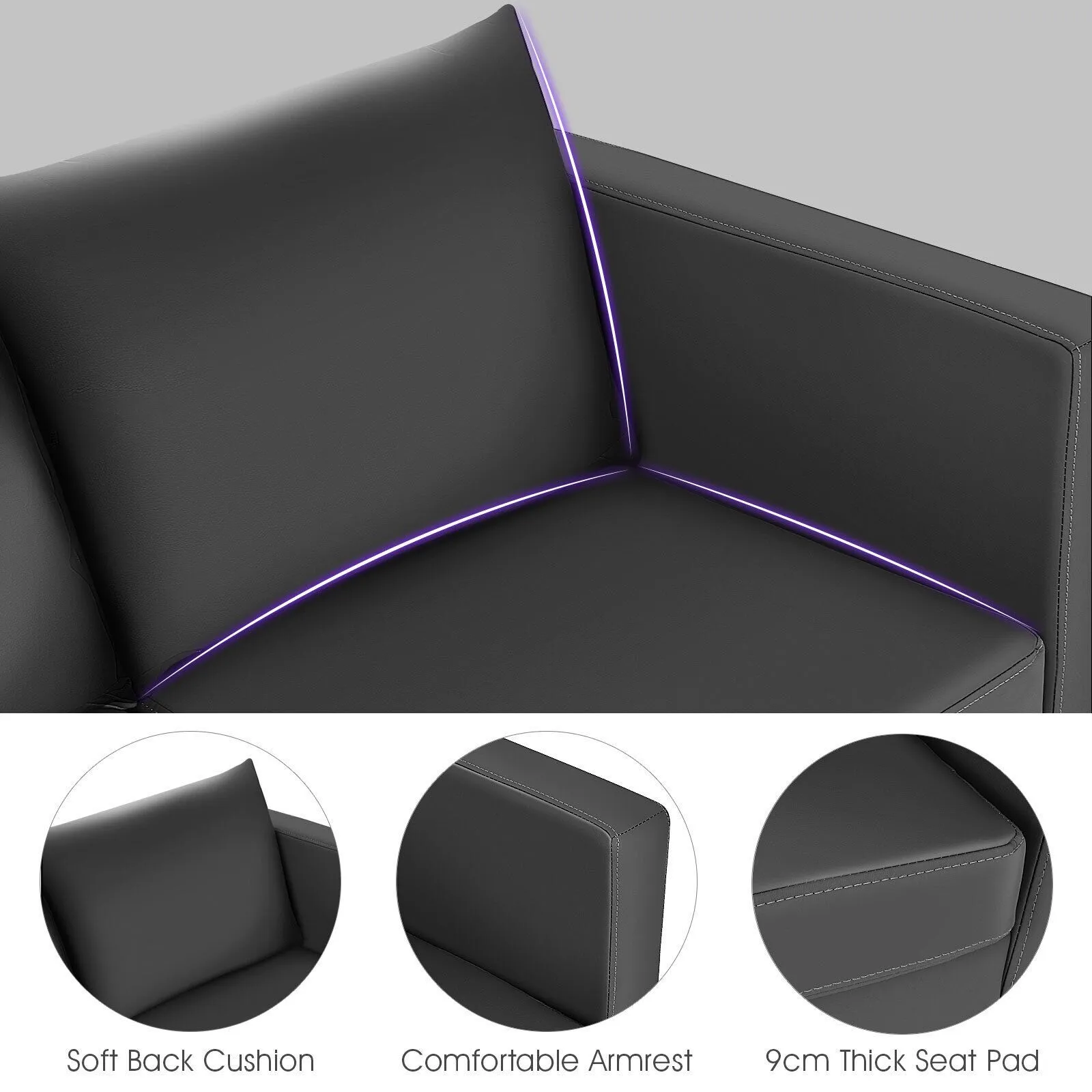 Costway Modern PU Leather Sofa Chair Loveseat Single Armchair Couch 2 Seater Home Office in Grey 2
