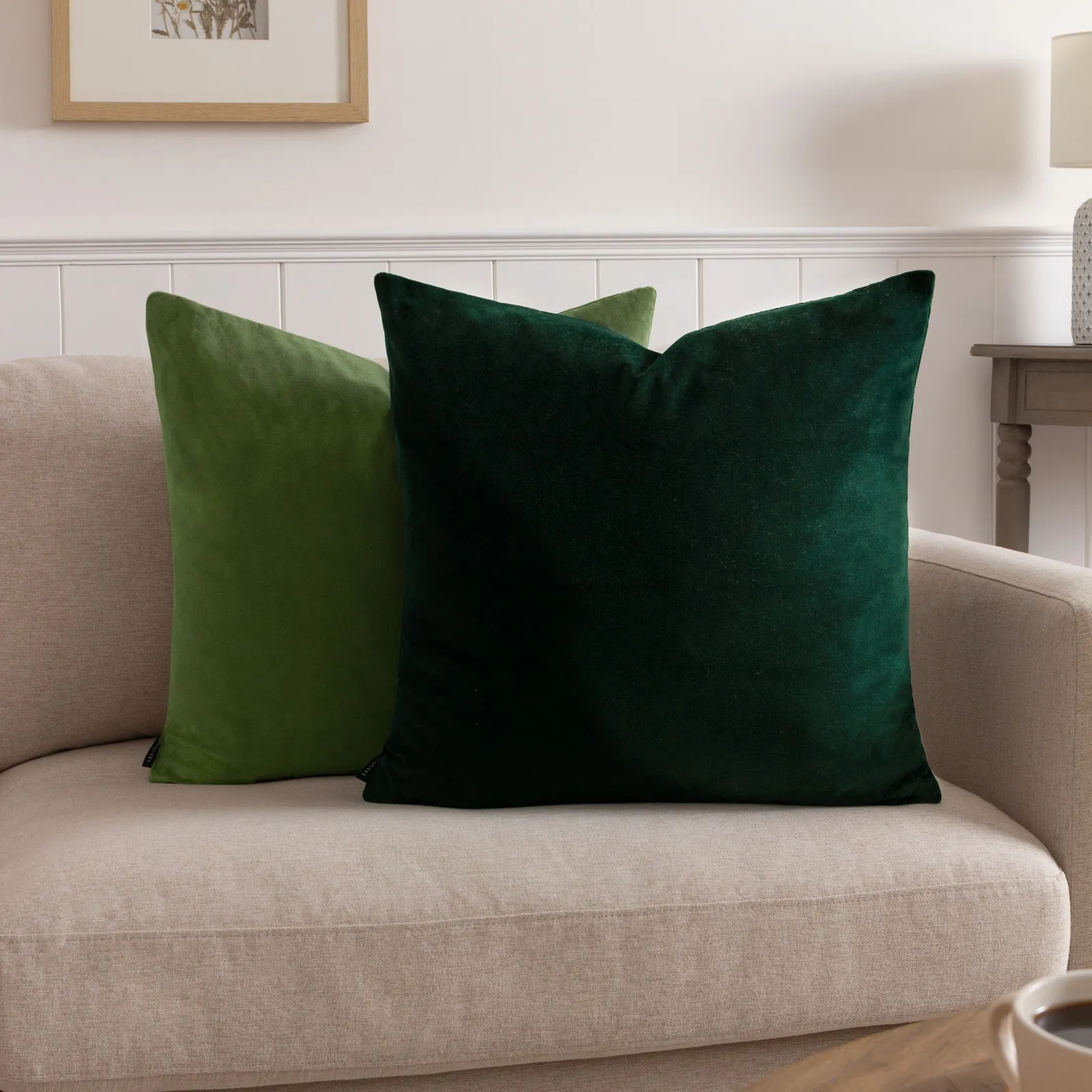 Paoletti Sunningdale Plain Velvet Cushion in Olive 4