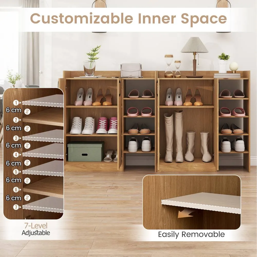 Costway Shoe Cabinet Shoe Storage Organizer w/ 4 Open Shelves-Natural in Natural 6