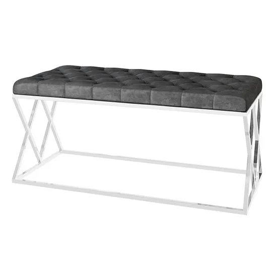 Adele Velvet Fabric Upholstered Dining Bench In Dark Grey
