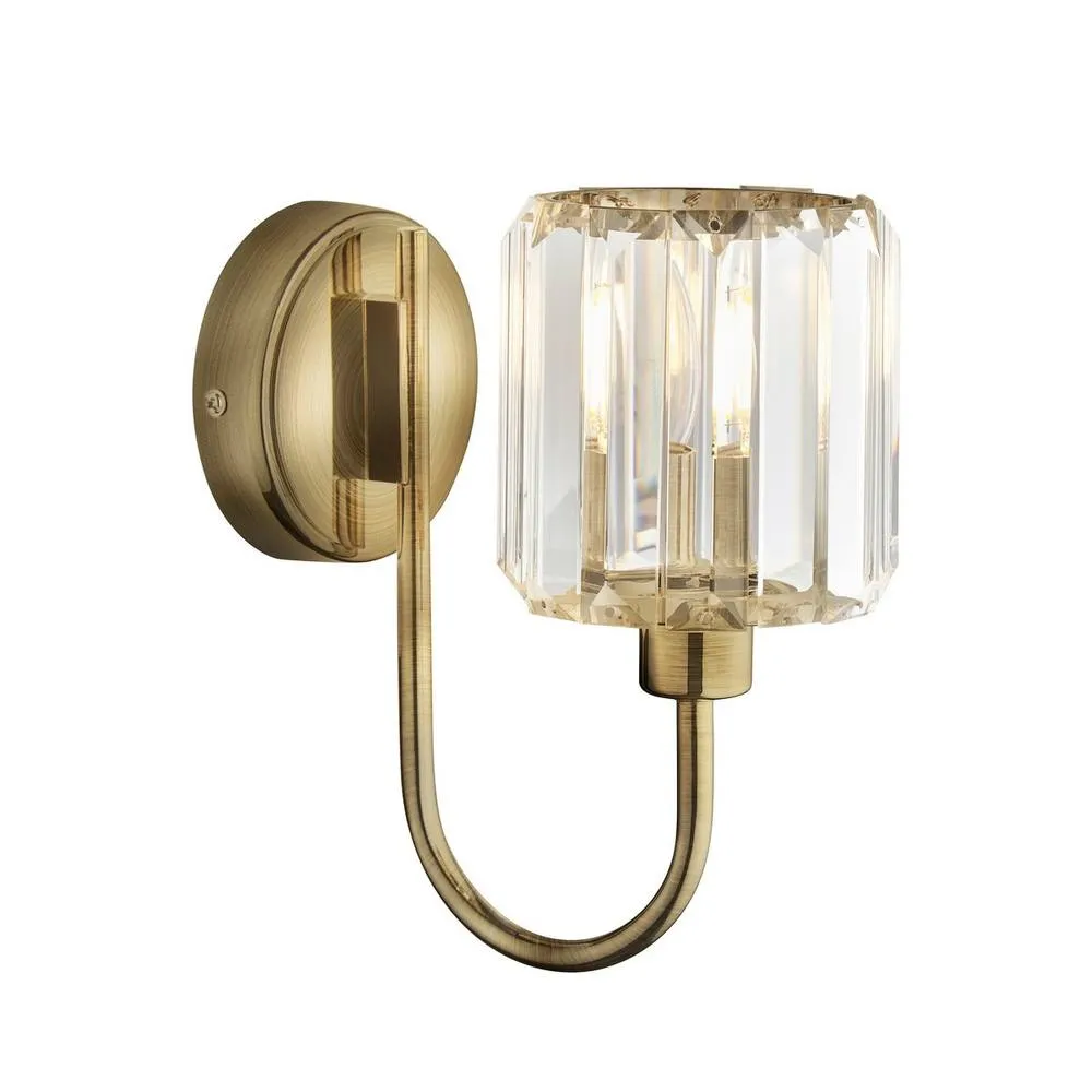 Endon Collection Berenice Glass Shade Wall Lamp Antique Brass, Gold