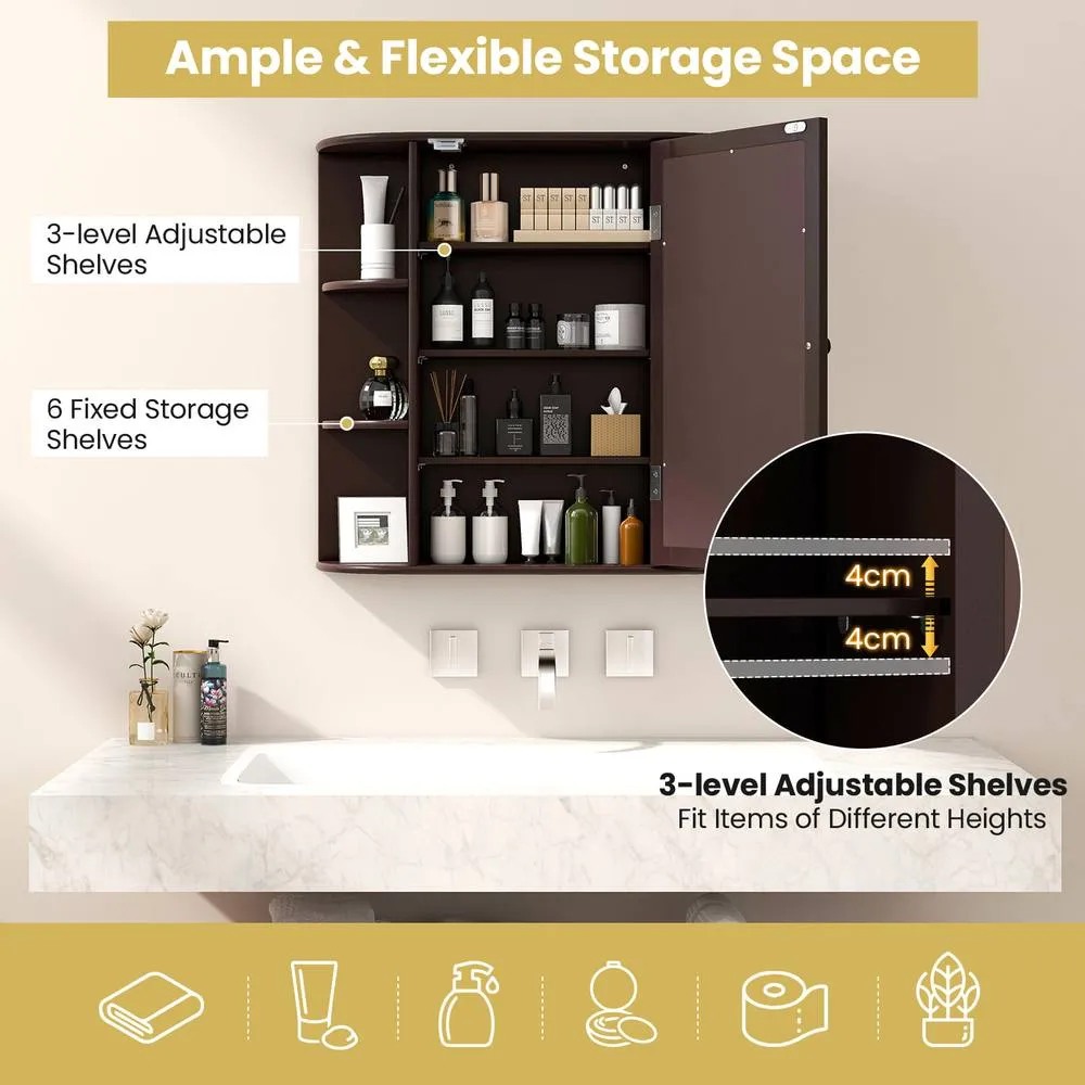 Costway Mirrored Bathroom Cabinet Wooden Hanging Cabinet-Brown in Brown 4