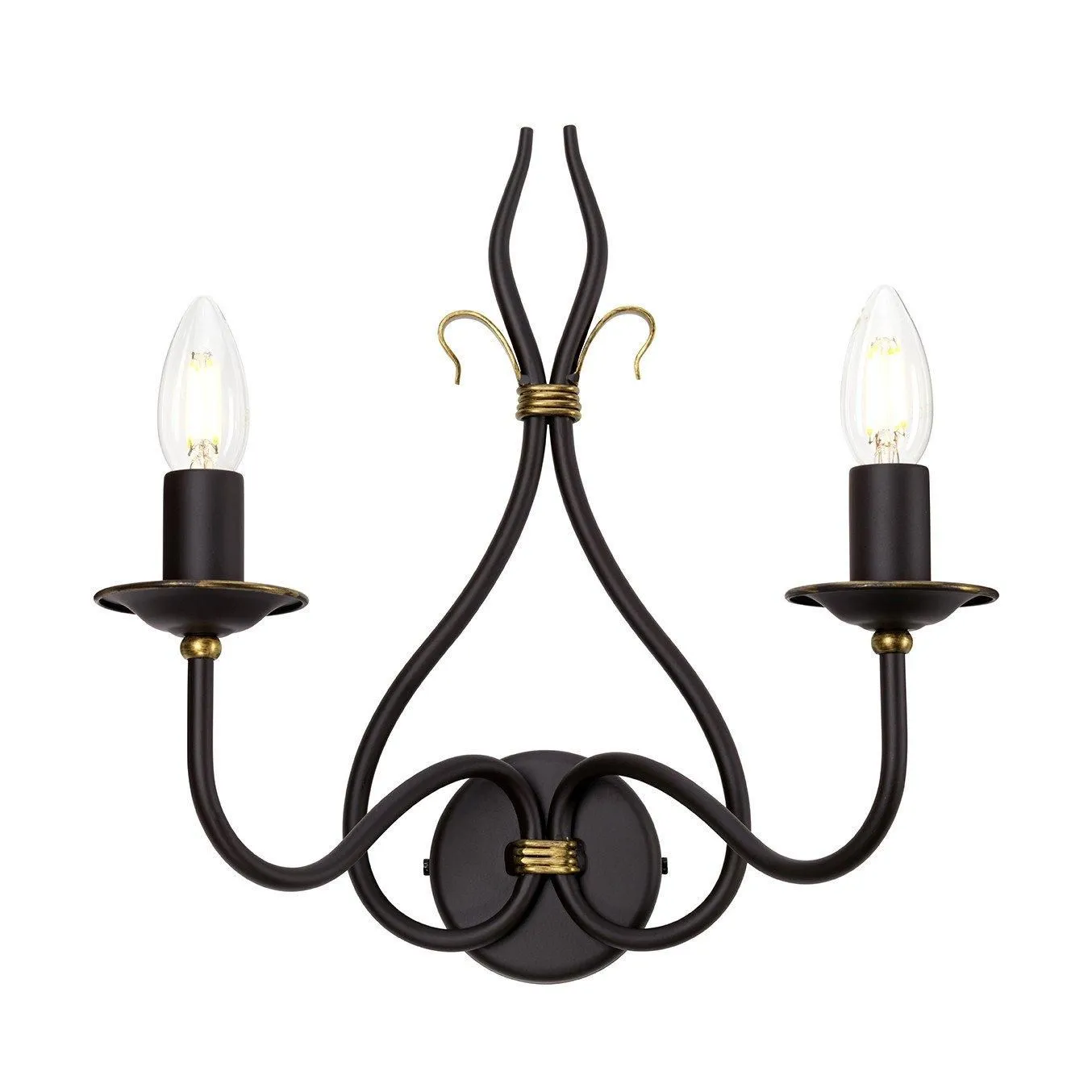 Netlighting Windermere 2 Light Indoor Candle Wall Light Gold Rust E14 in Brown