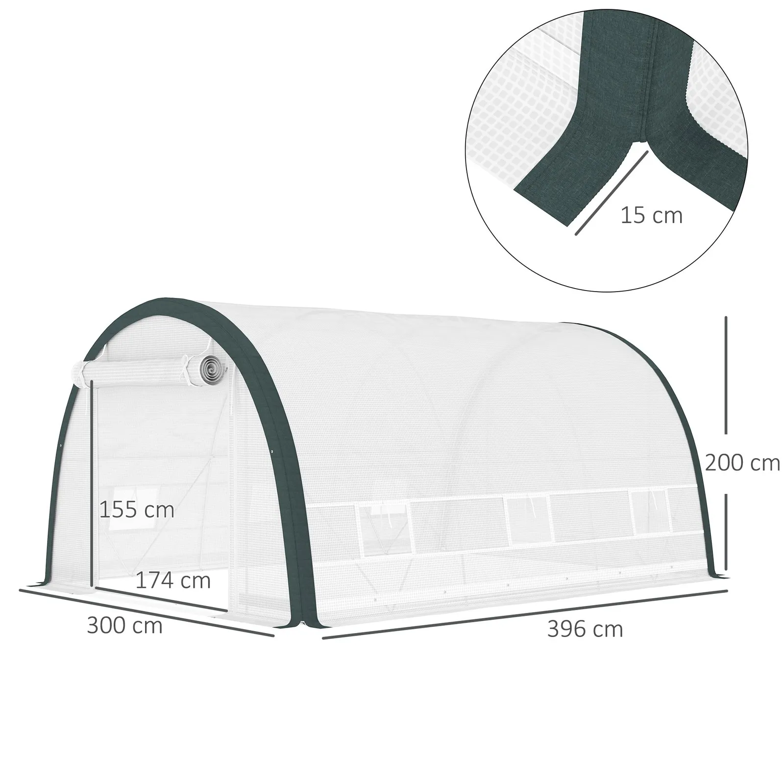 OUTSUNNY 4 x 3 x 2 m Polytunnel Greenhouse Pollytunnel Tent Steel Frame in White 3