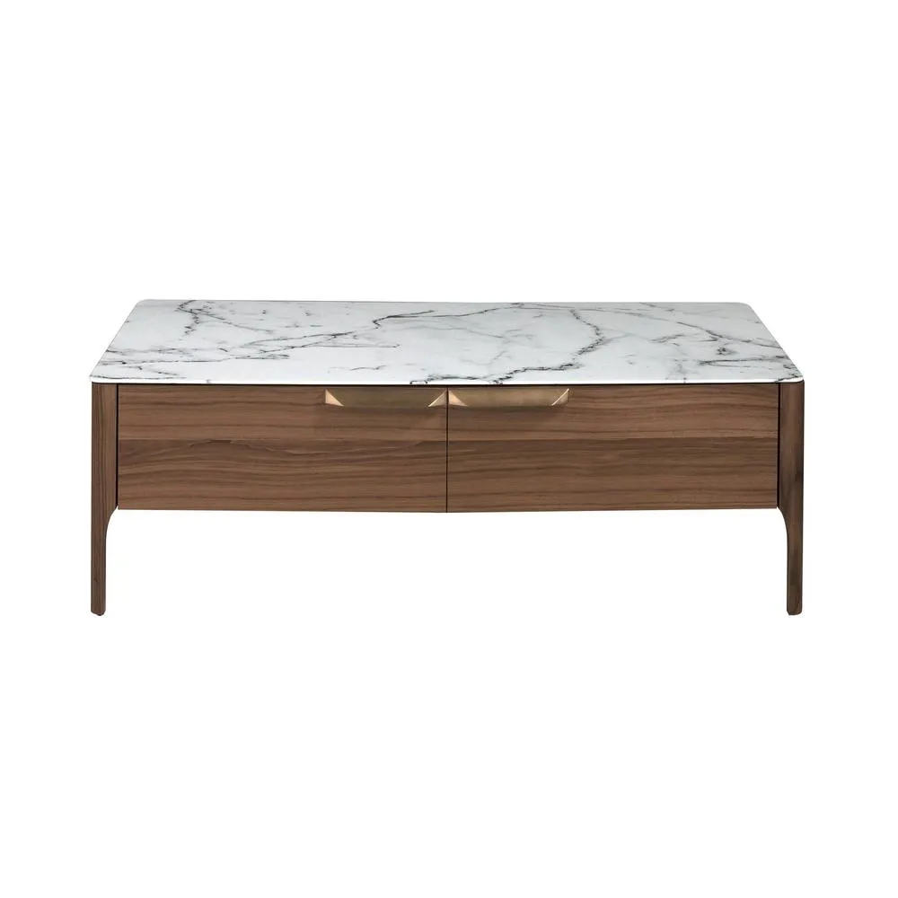Angel Cerda Rectangular Coffee Table Marble-Effect Glass Top in Brown 2