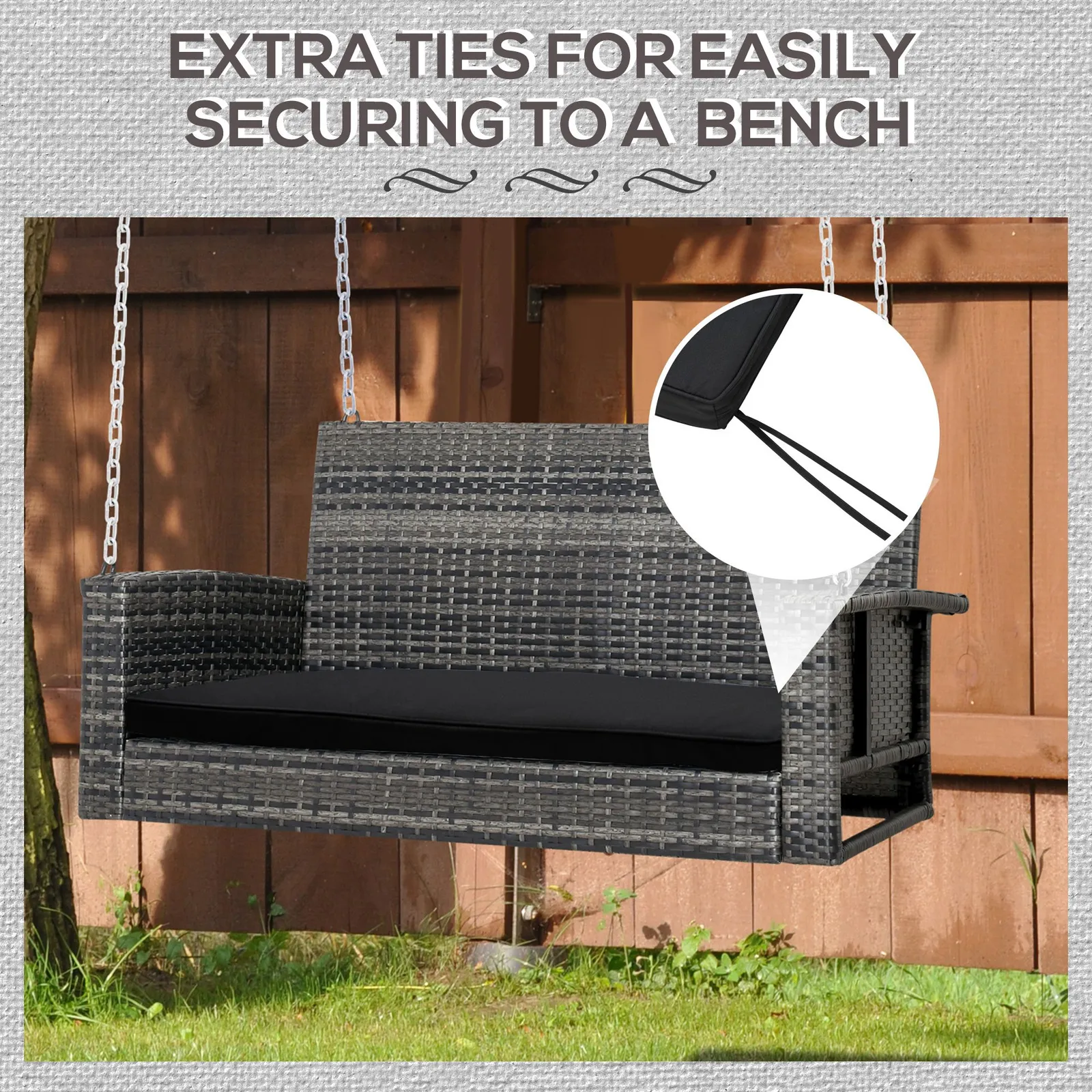OUTSUNNY 2-Seater Bench Cushion Polyester Cover Seat Pad Replacement in Black 3