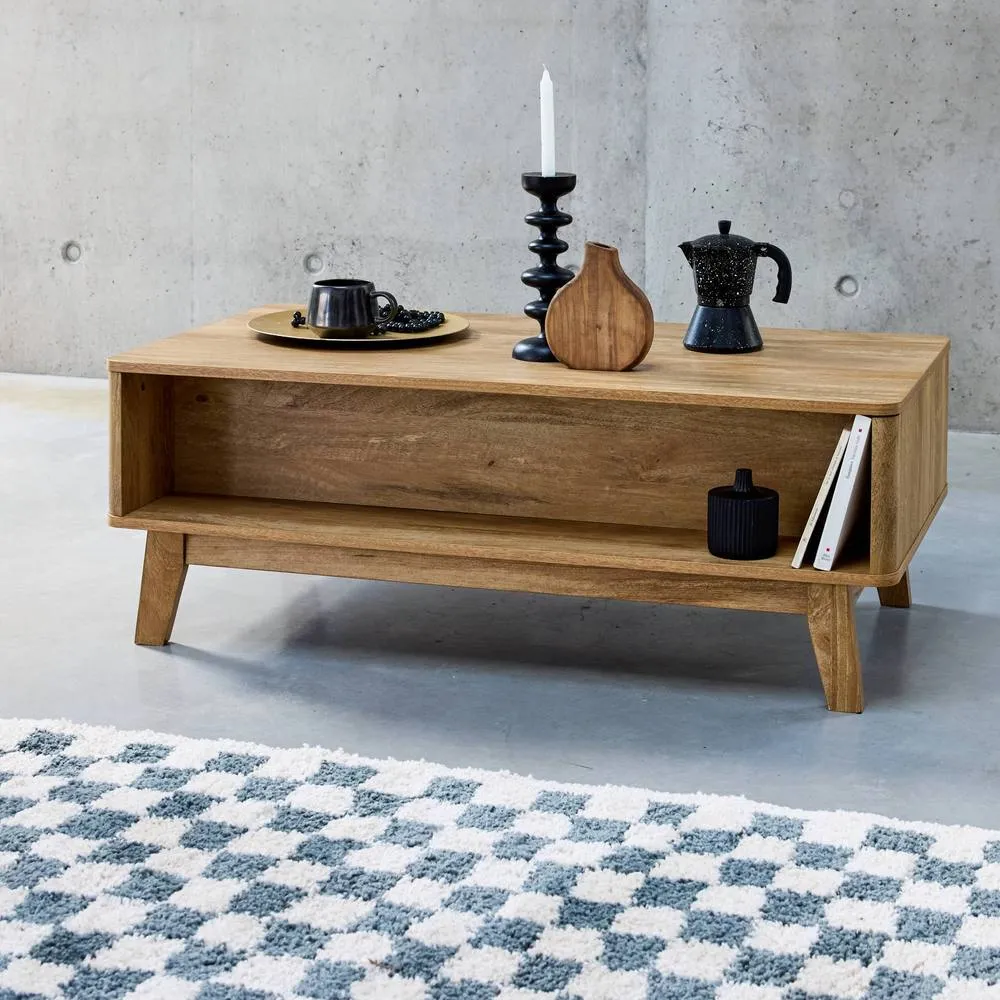 sweeek Coffee table with sliding door wood & cane effect in Beige 5