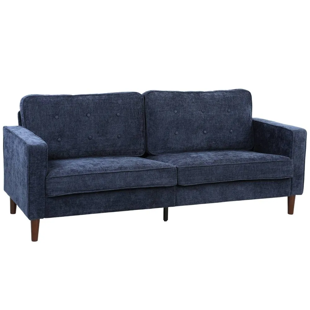 HOMCOM 3 Seater Sofa with Button Tufting Wood Legs, Dark Blue 2