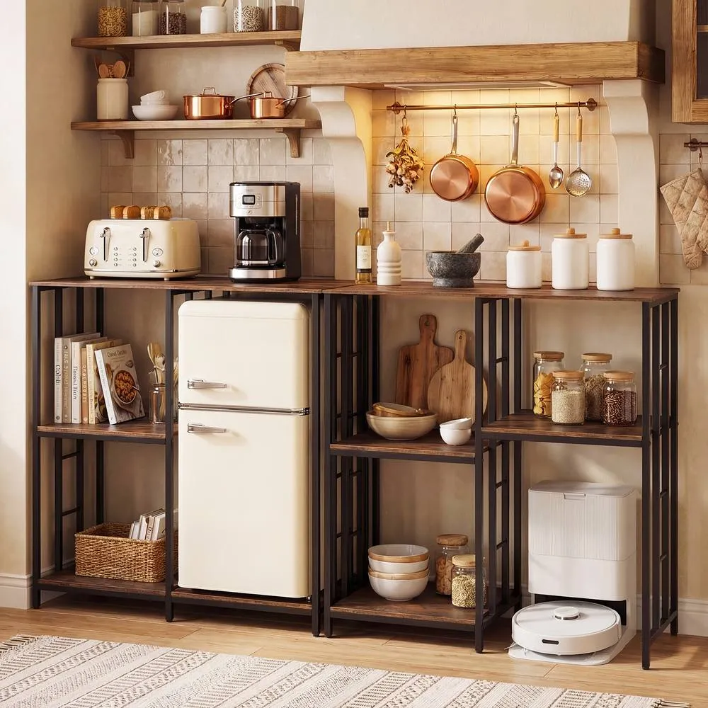 Costway Kitchen Baker's Rack Mini Fridge Stand Table w/ 4 Shelves Bar Table in Brown 4