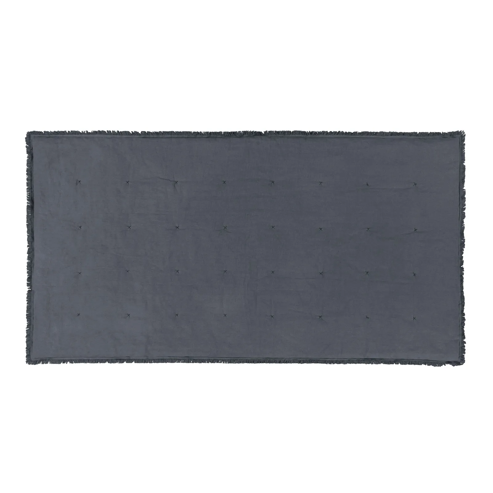 Yard Jaye Fringed Cotton Velvet Bedspread in Dark Blue 4