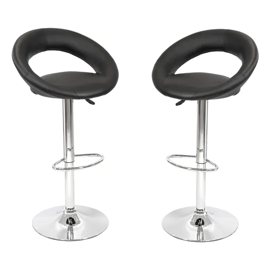 New Moon Black Leather Bar Stool In Pair