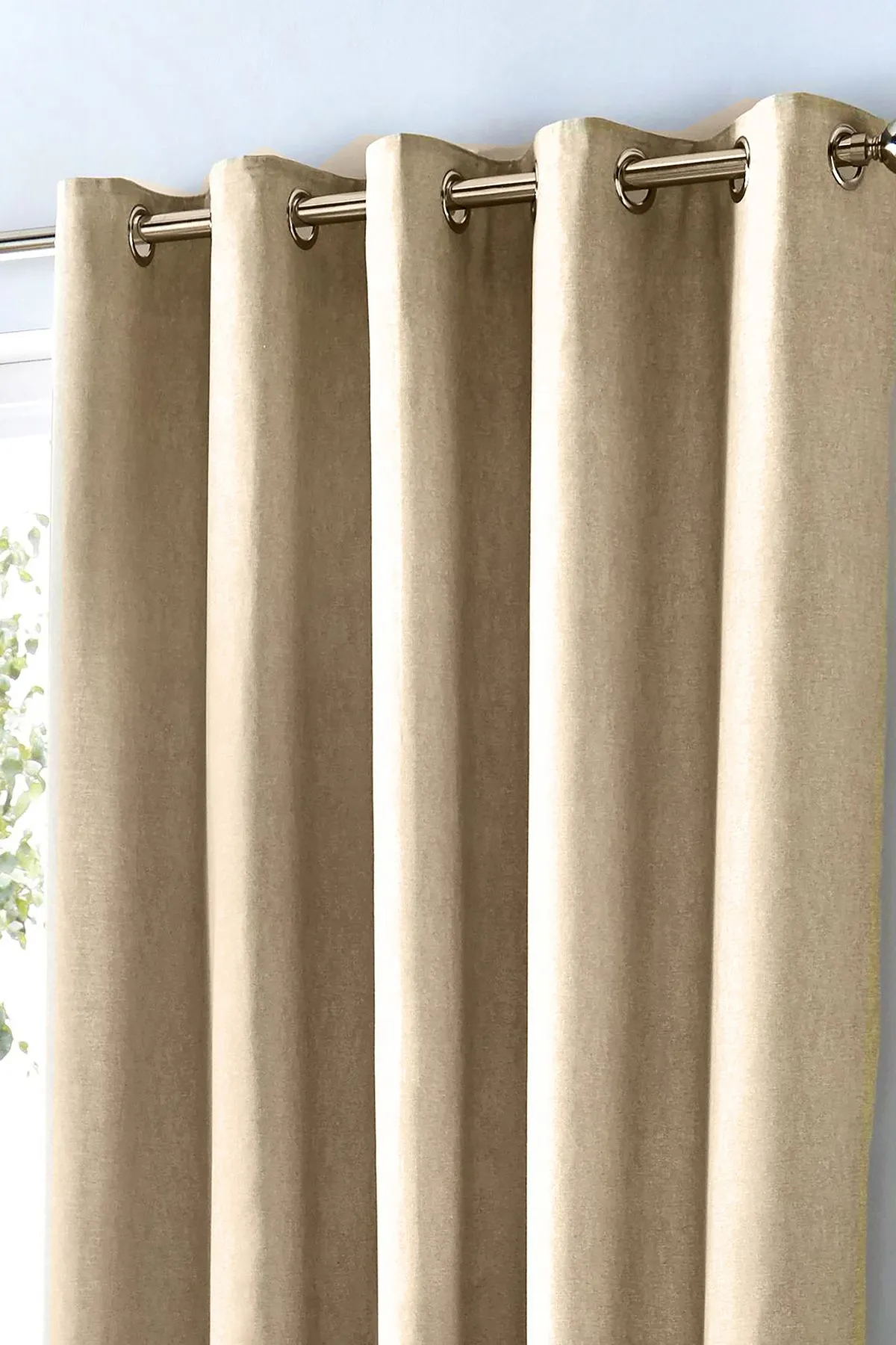 Fusion 'Cannes' 100% Cotton Black Out Plain Dyed Eyelet Curtains in Natural 2