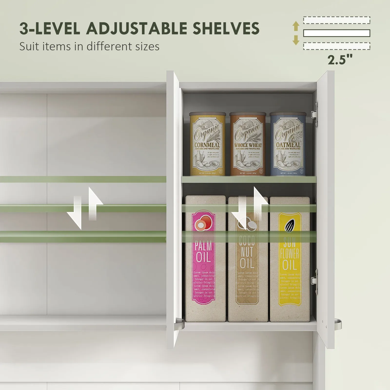 HOMCOM Freestanding Kitchen Cupboard, Storage Cabinet with Doors in White 6