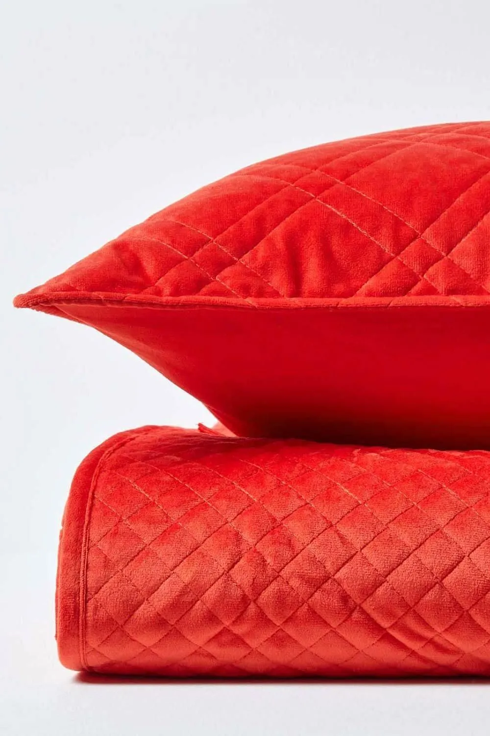 Homescapes Luxury Quilted Velvet Bedspread Geometric Pattern Throw in Burnt Orange 4