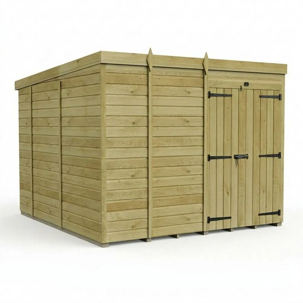 Buttercup Farm 9ft x 10ft Pent Garden Shed Double Door No Windows - Timber in Brown