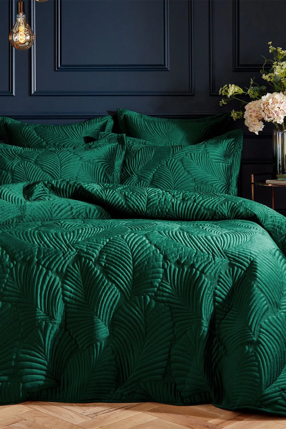 Paoletti Palmeria Quilted Double Duvet Cover Set - Emerald, Green