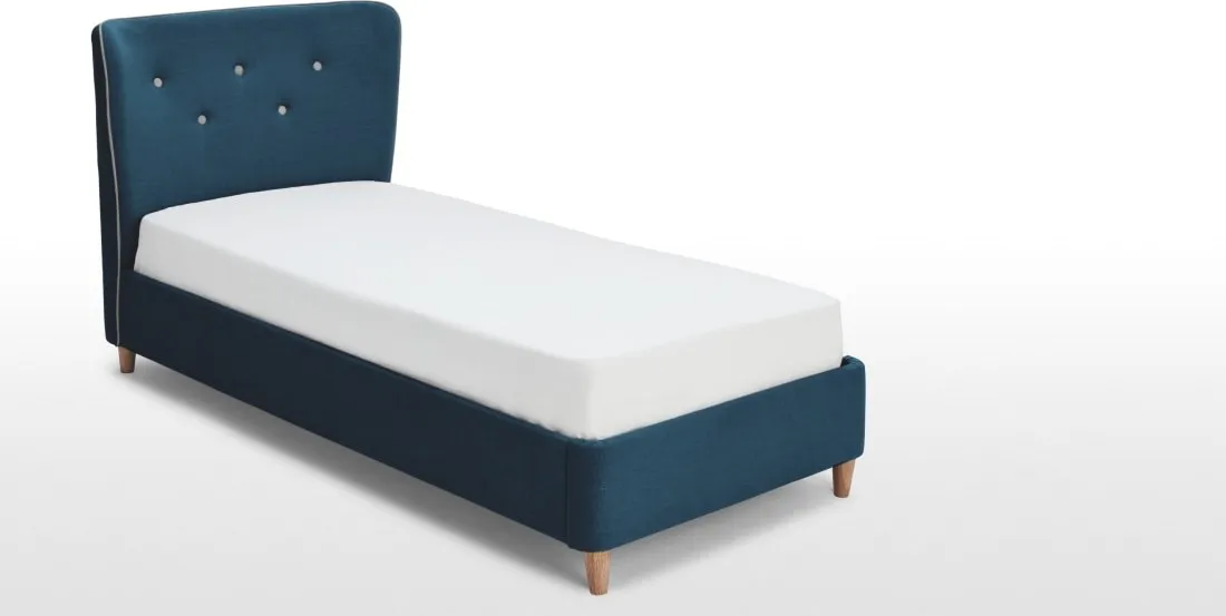 Burcot Single Bed, Blue with Contrast Piping