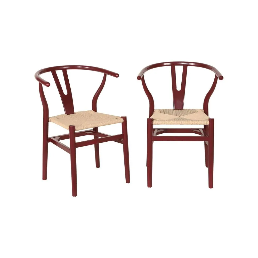 sweeek Set of 2 wooden chairs with rope seat in Burgundy 2