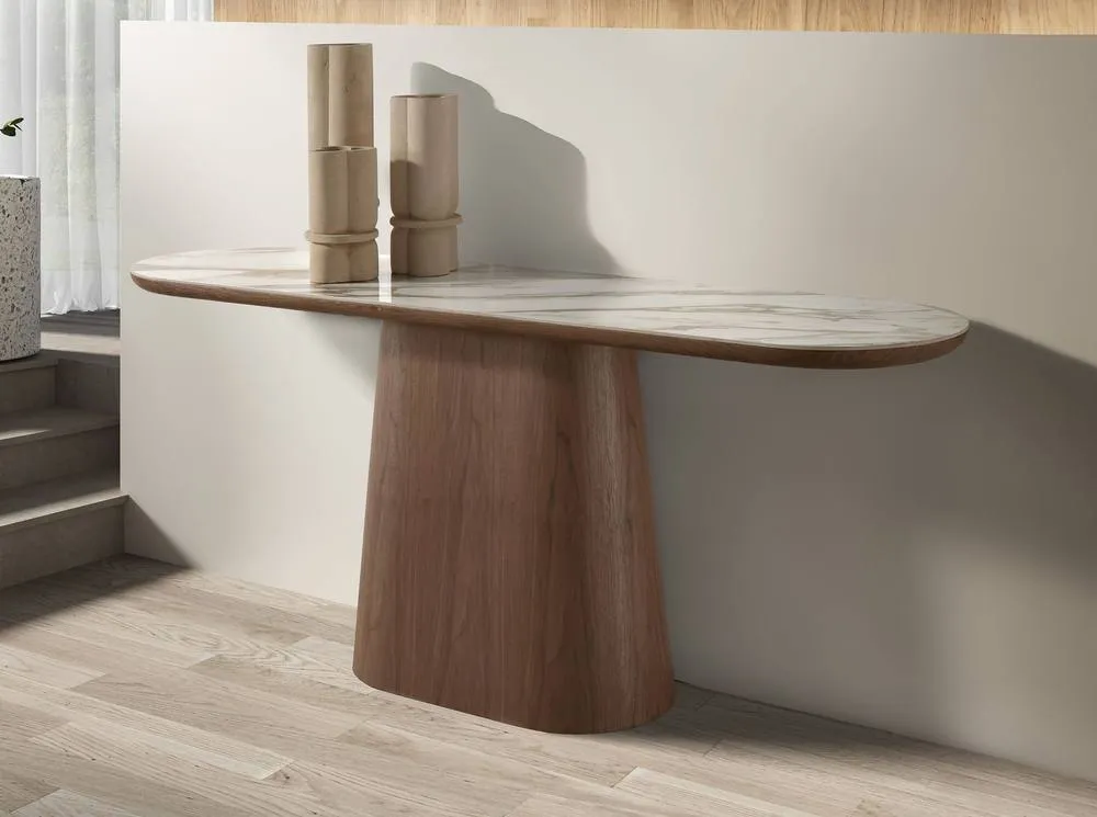 Angel Cerda Porcelain Marble & Walnut HalfRound Oval Console 3