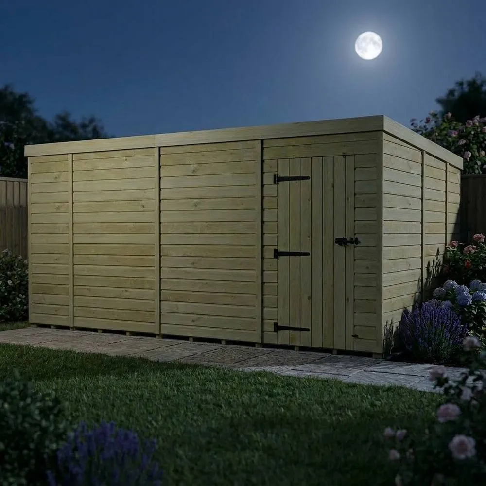 Buttercup Farm 14ft x 9ft Pent Garden Shed Single Door No Windows - Timber in Brown 3