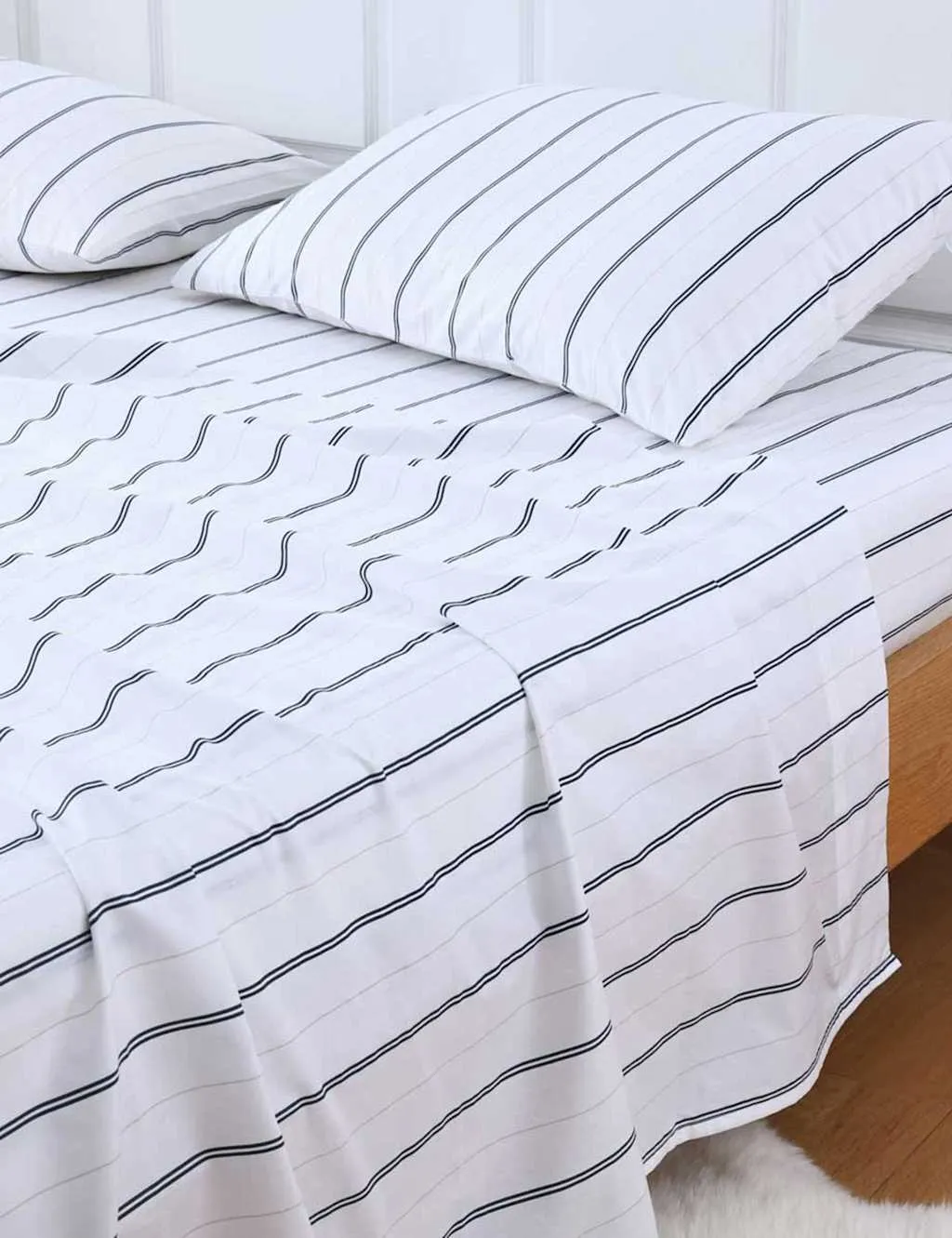 MM Linen Pure Cotton Cape Leaf Fitted Sheet Set White Mix