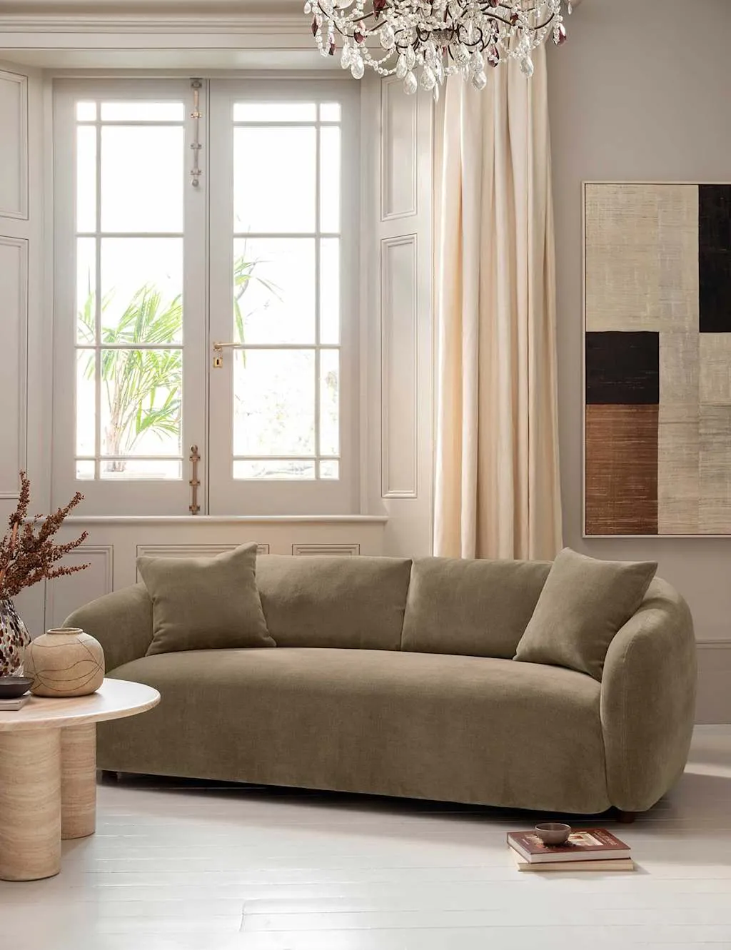BARKER AND STONEHOUSE Cocoon Chenille 2 Seater Curved Sofa Light Grey