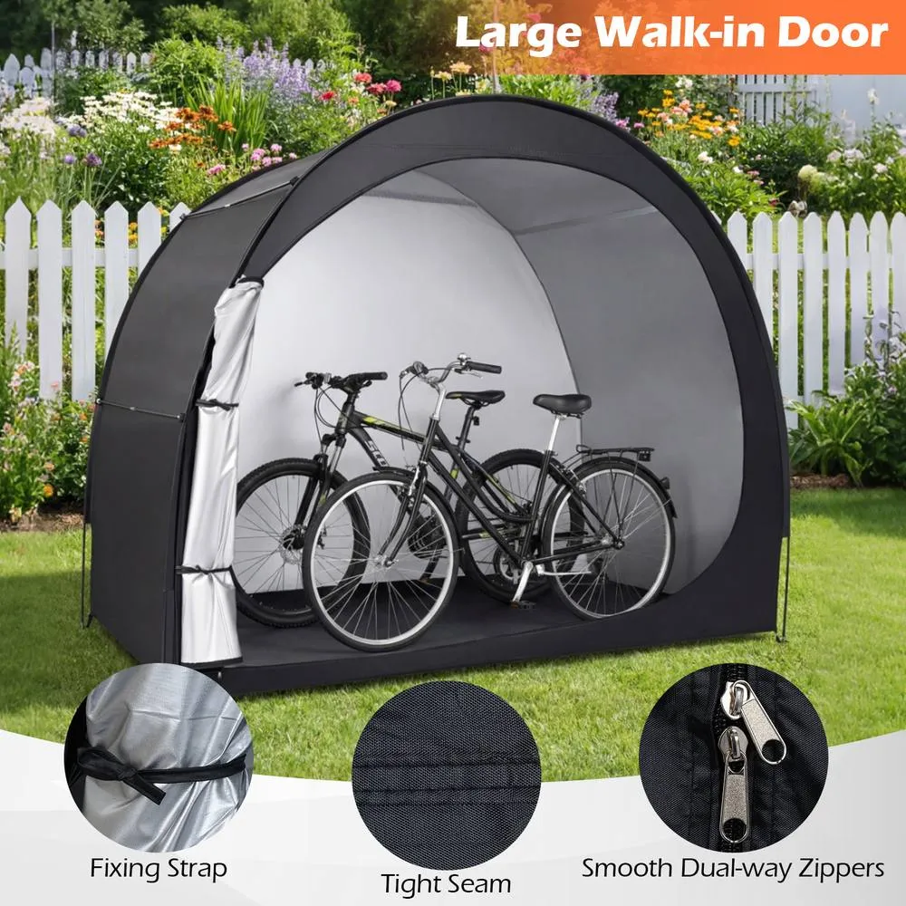 Costway Bike Storage Tent Portable Bicycle Shed w/ Floor Mat & Zippered Door in Black 5