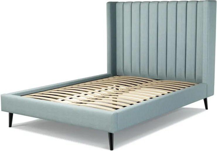 Cory Double Bed, Sea Green Cotton with Black Stain Oak Legs