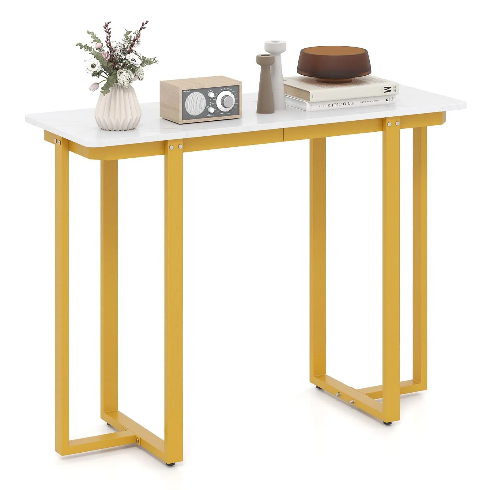 Costway Console Table Modern Faux Marble Entryway Table in White
