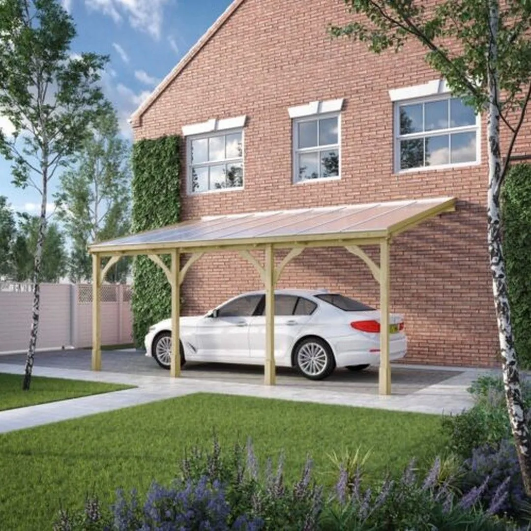 Rutland County Garden Furniture Ltd Polycarbonate Roof Car Port 4 Post, Wood, L300 x W722 cm - Light Green
