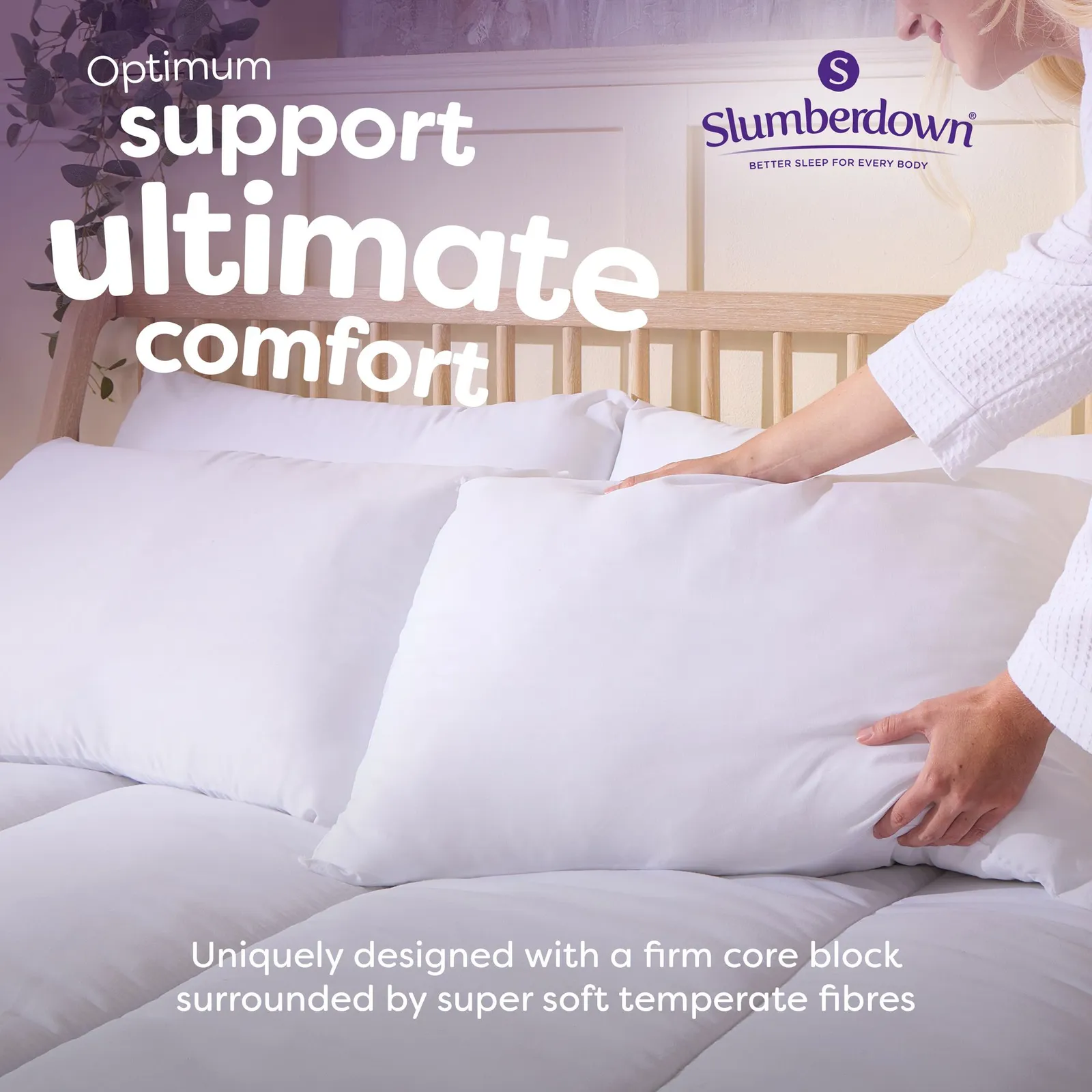 Slumberdown 2 Pack Climate Control Super Support Side Sleeper Firm Pillows in White 2