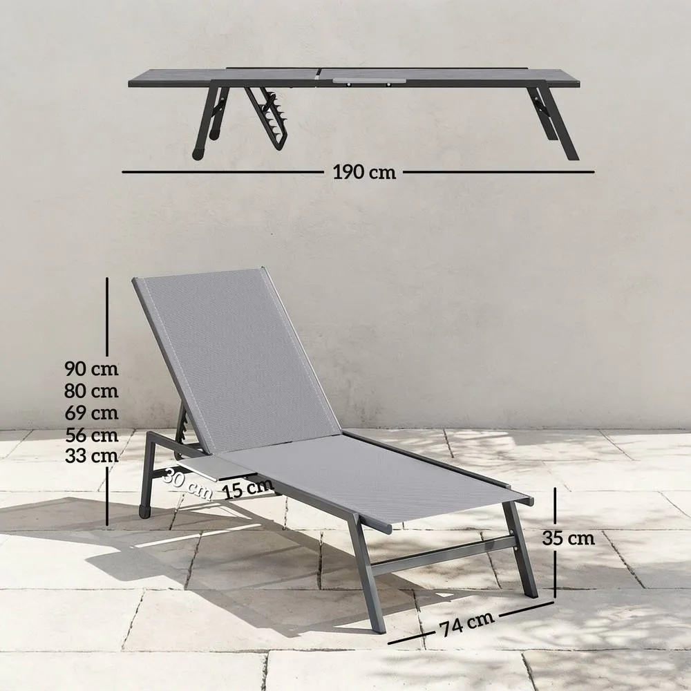 OUTSUNNY Sun Loungers for Garden Set of 2 with Side Tray Table in Grey 3