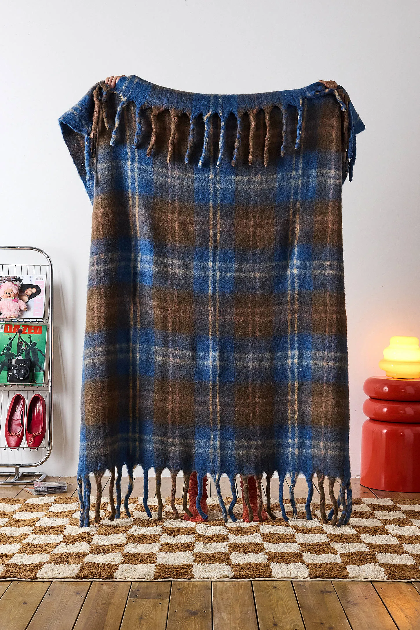 Blue Check Cosy Throw - Blue