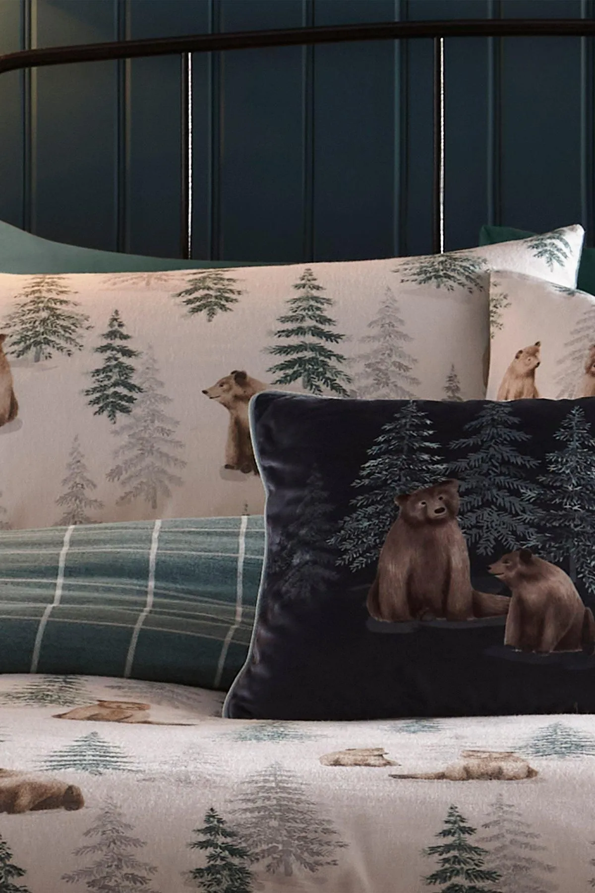 Dreams & Drapes 'Bear Walks' Luxe Velvet Filled Cushion in Teal 3