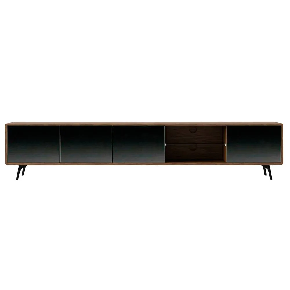 Angel Cerda Walnut TV Unit with Mirror-Effect Black Glass, 4 2