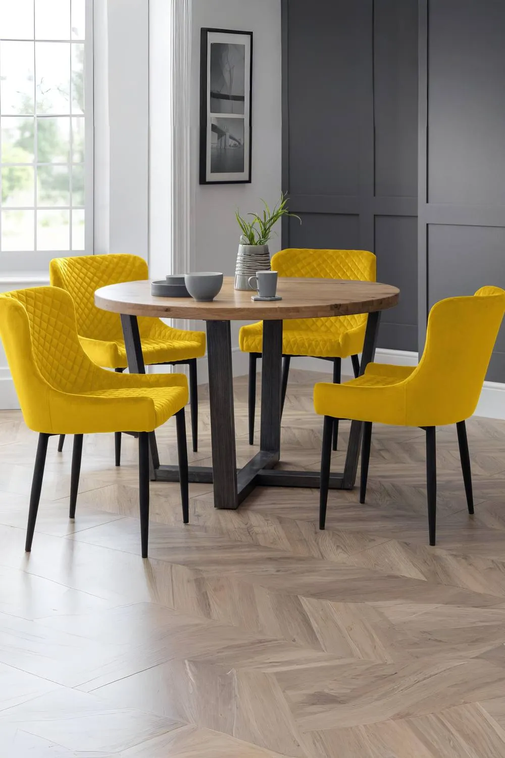 Julian Bowen Luxe Diamond Quilted Upholstered Dining Chair (Set of 2) in Mustard 3