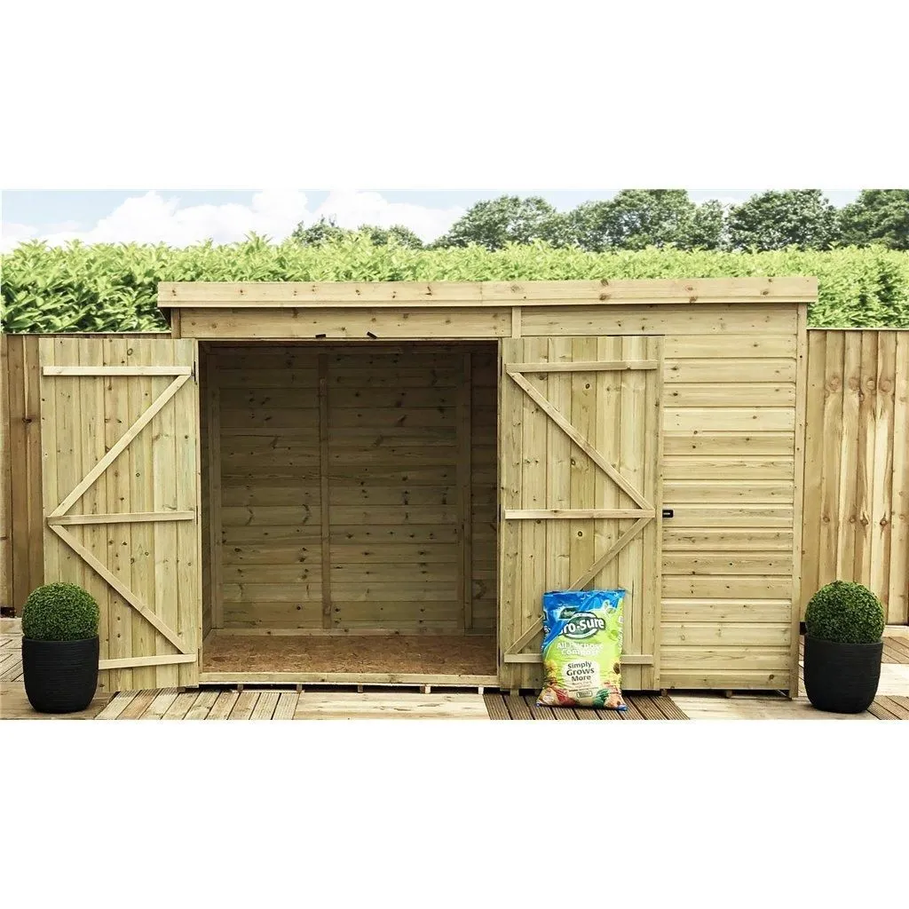 Marlborough 10 x 5 Pressure Treated Pent Garden Shed with Double Doors in Natural 2