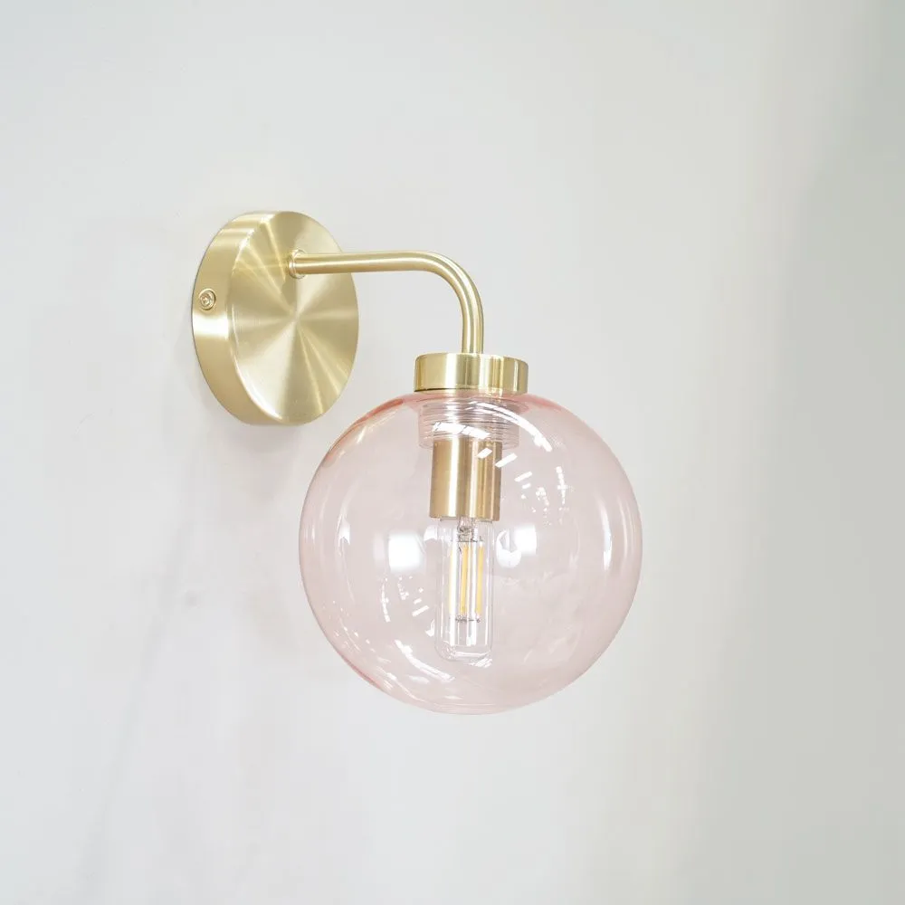 ValueLights Frenchie Pair of Pink Tinted Glass Globe Single Gold Stem Wall Lights 4
