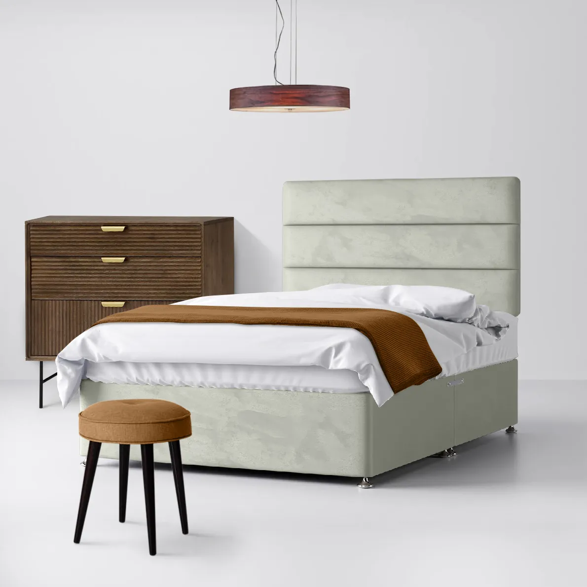 Cornell Lined Light Silver Velvet Fabric No Drawer Divan Bed - 4ft Small Double